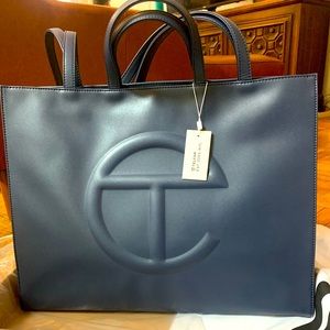 TELFAR LARGE NAVY SHOPPING BAG